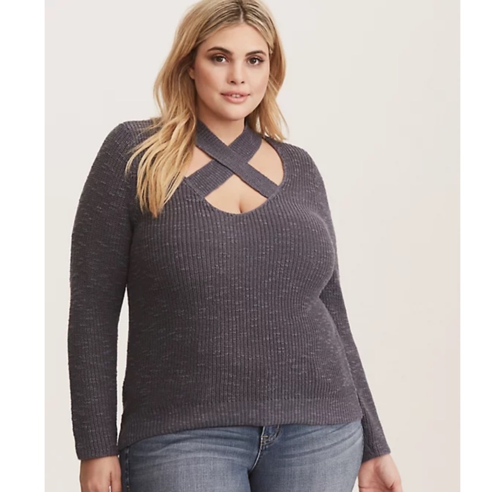 Torrid Cross Front Pullover Gray Sweater